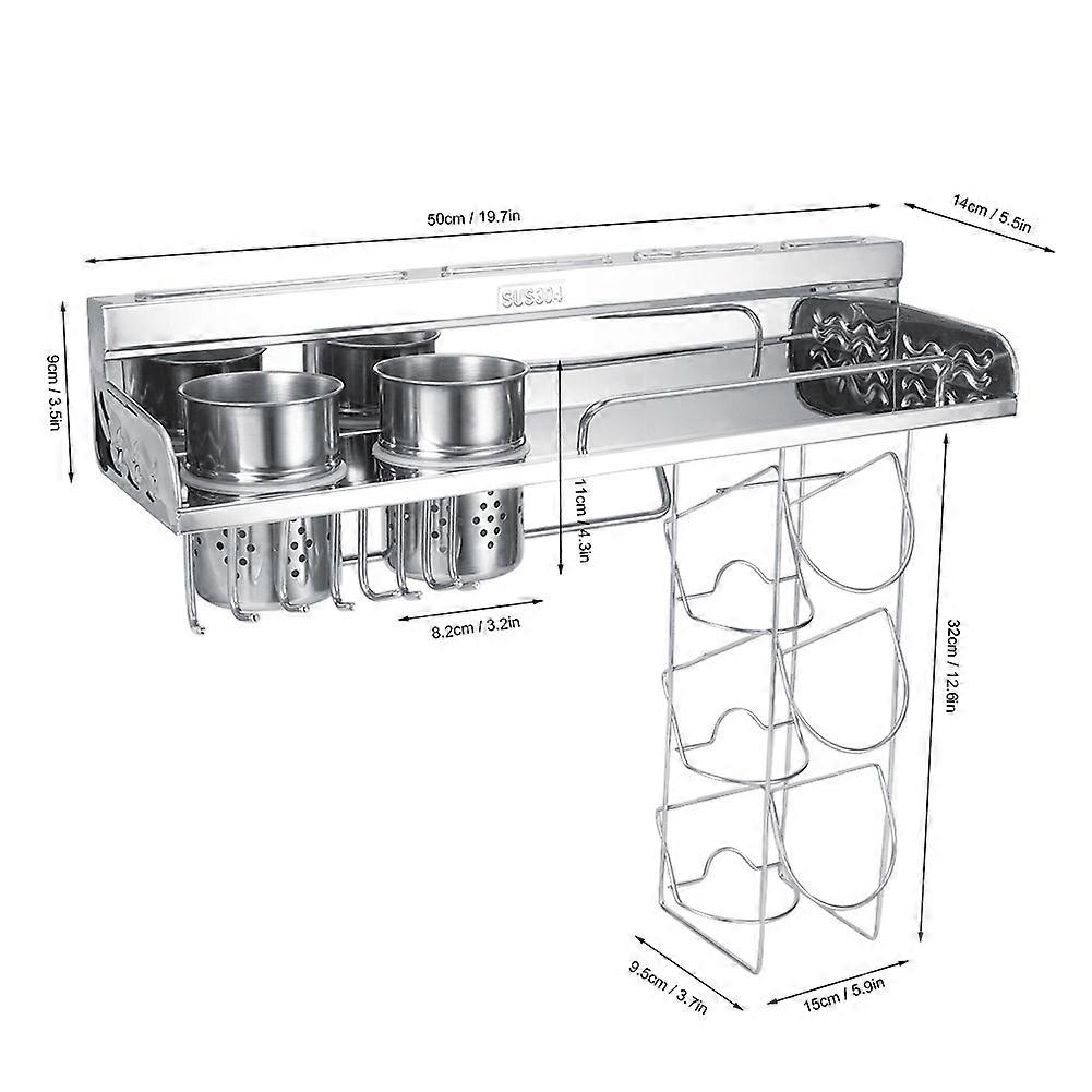 304 Stainless Steel Kitchen Storage Rack with Basket & Cups