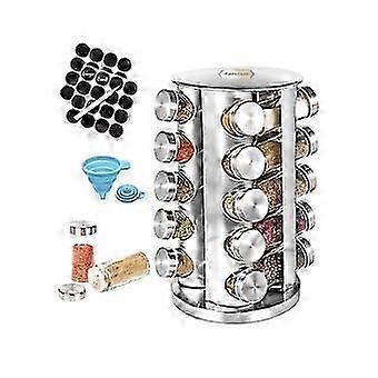 Spice Rack, 20 Glass Jars with Labels, Round Spice Tower with Ba