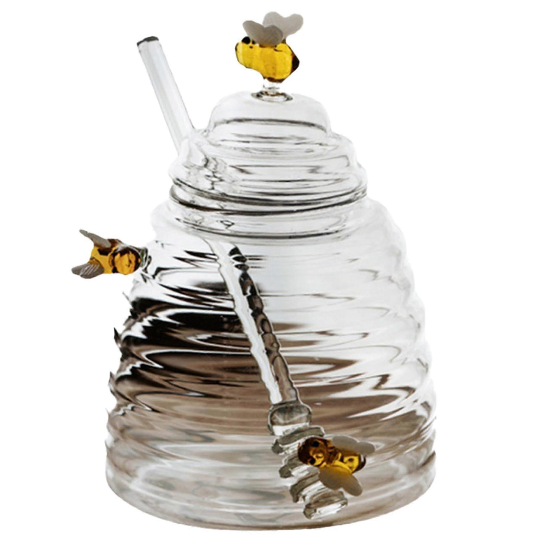 Honey Jar With Lid, Glass Honey Jar With Dipper Included, Kitchen Storage Container, Clear