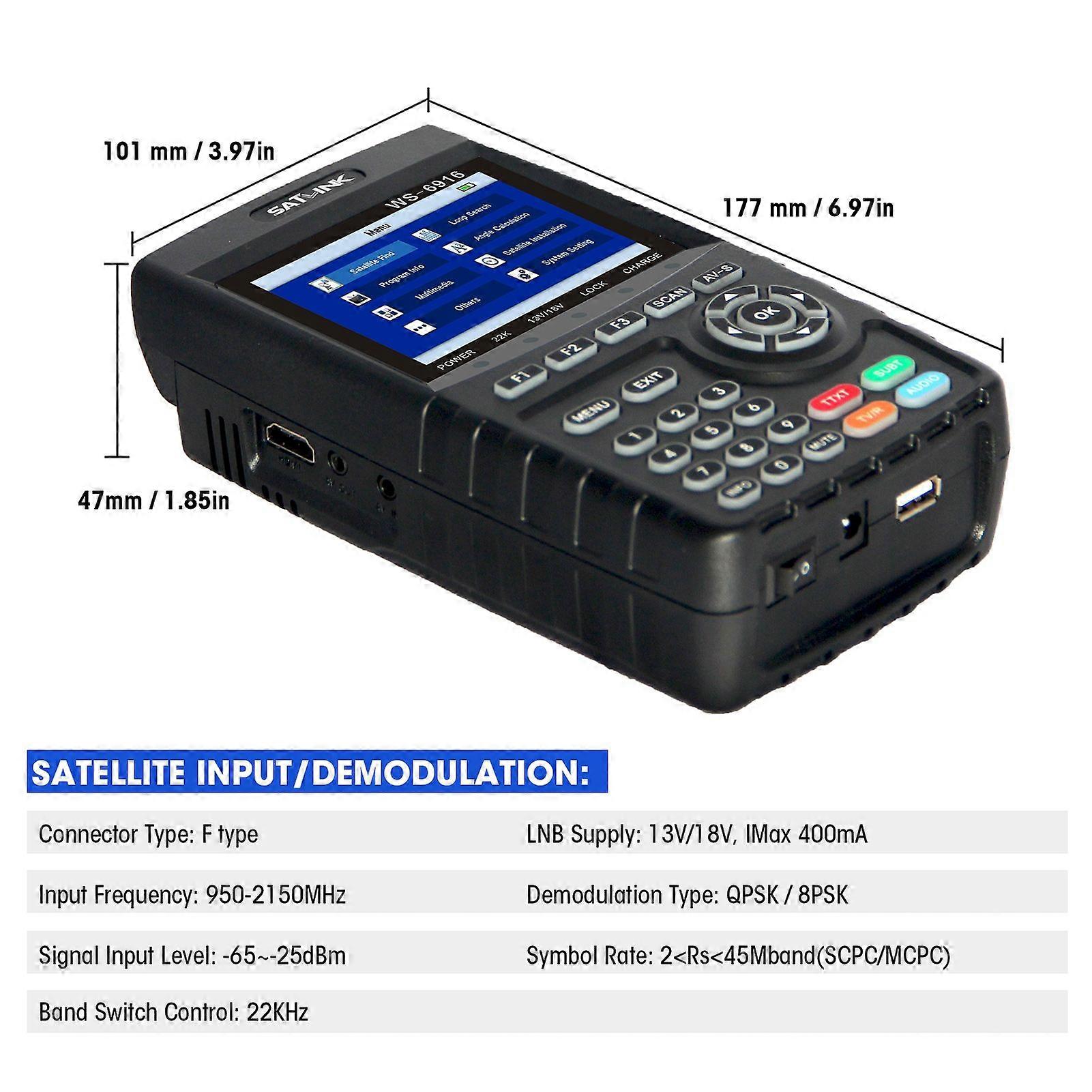 WS-6916 Digital Satellite Finder Meter HD Digital Satellite TV Finder Digital Satellite Signal Finder Meter with Carrying Pouch and Strap