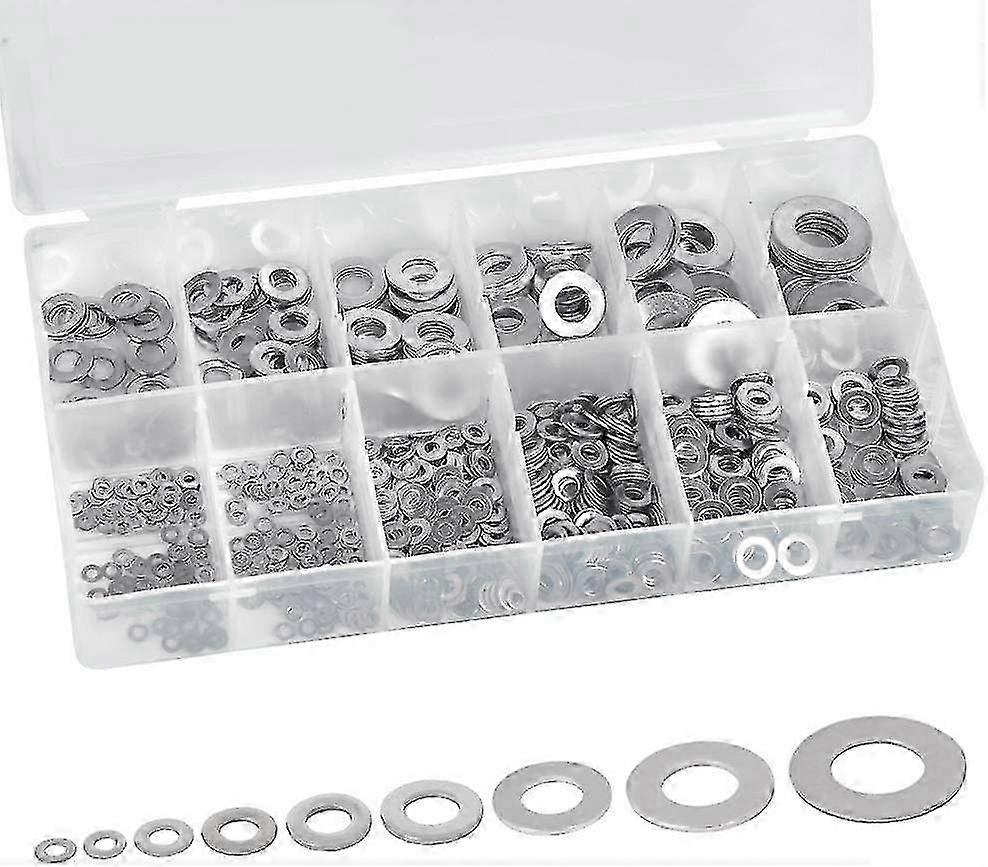 800pcs 10 Sizes Stainless Steel Flat Washer And Lock Washers Kit