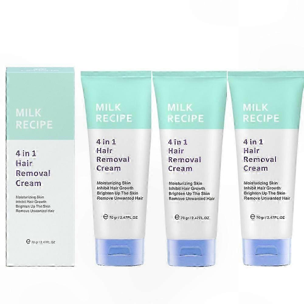 4-in-1 Hair Removal Cream for Women & Men, Gentle Formula for Whole Body Use, 3-Pack Non-Irritating Solution