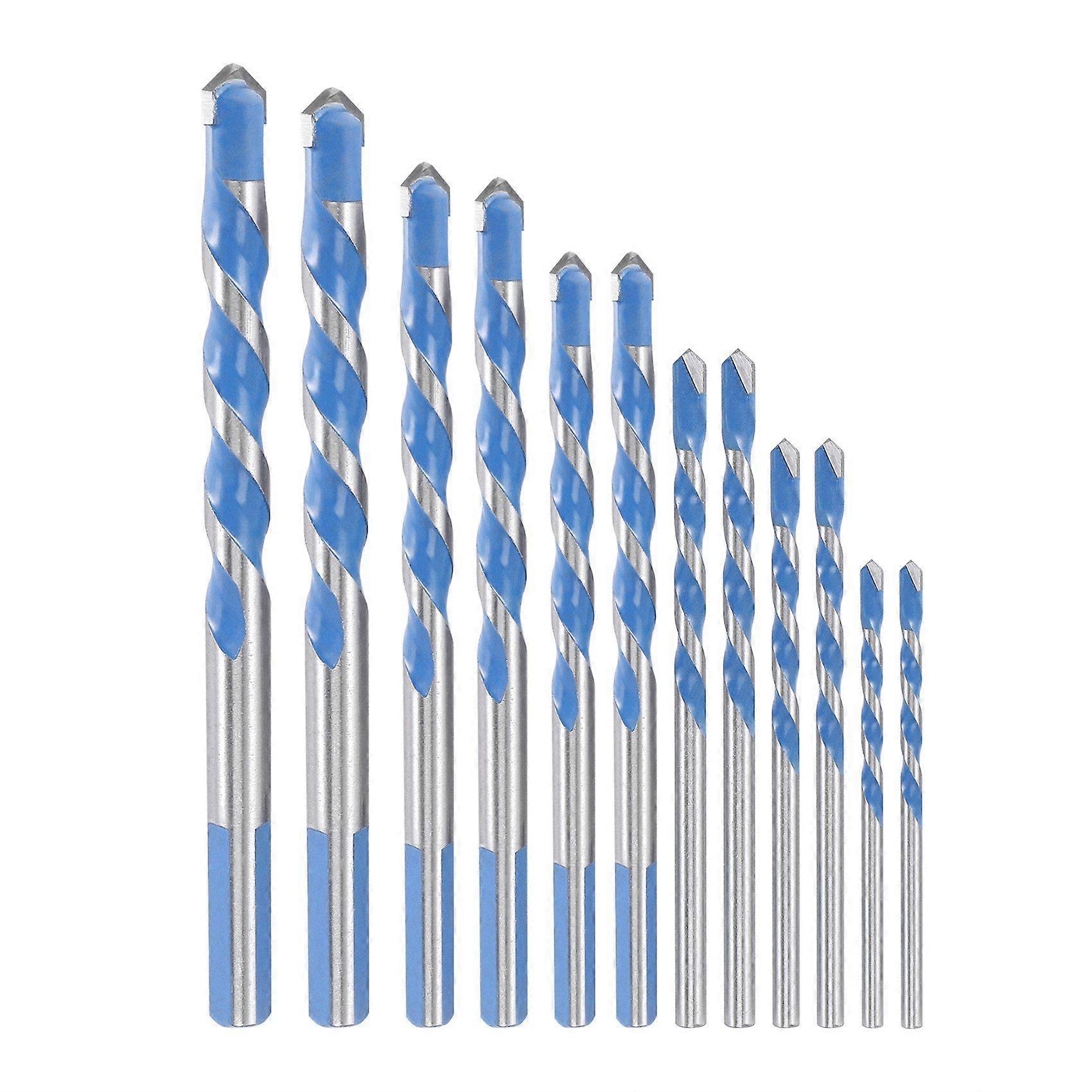 12 Pcs Masonry Drill Set 3mm to 12mm Carbide Twist Tips for WALL, BRICK, CEMENT, CONCRETE, GLASS, W