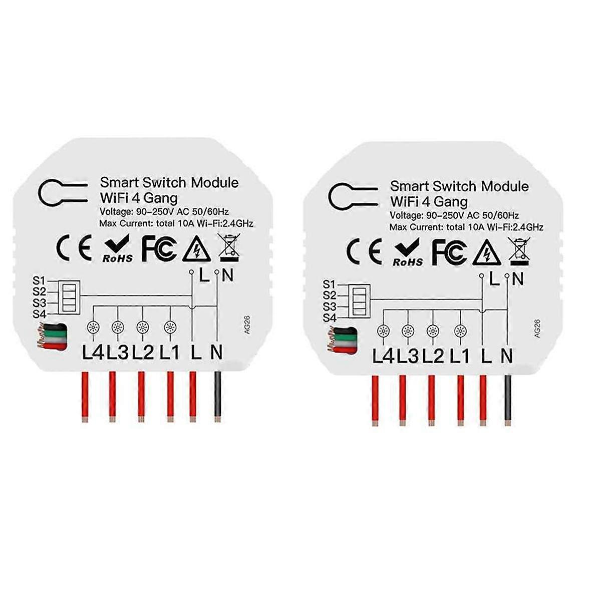 2Pcs 4 Way Smart WiFi Switch Module Tuya Smart Light Control Switch App Remote Control Dimmer Curtain Switch