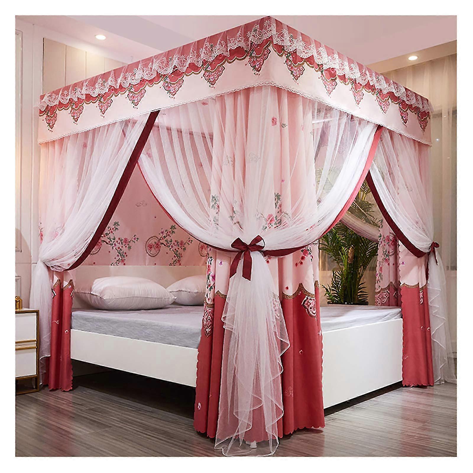 Mosquito Net 3Side Openings Post Indoor/Outdoor Square Netting Princess Bed Canopy 120x200 Cm Travel Camping Family