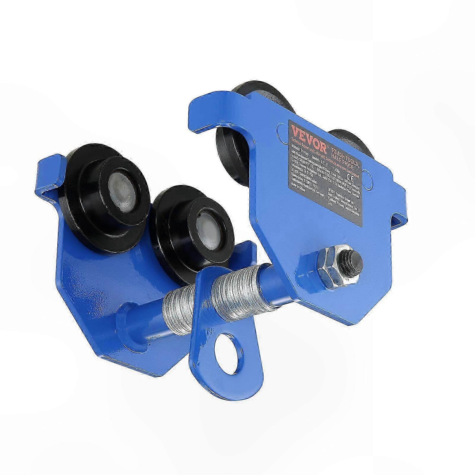 Adjustable Push Beam Trolley with Dual Wheels, 0.5 Ton Capacity, Fits I-Beam Flange Widths 2.5" to 5.5"
