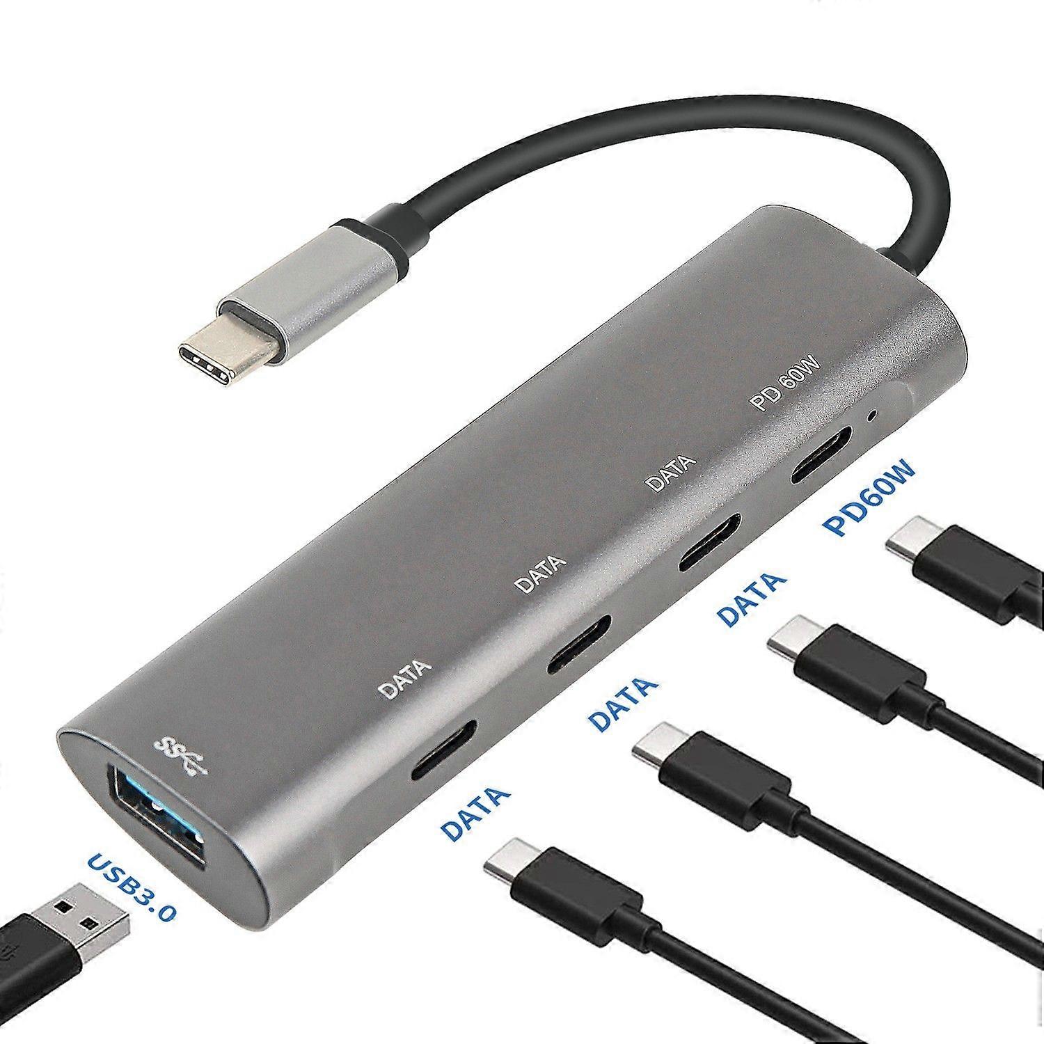 USB C Hub 5Gbps,Laptop Docking Station with 3 5Gbps USB-C Data, 1 5Gbps USB-A,and 1 PD 60W Comptible(Gray)