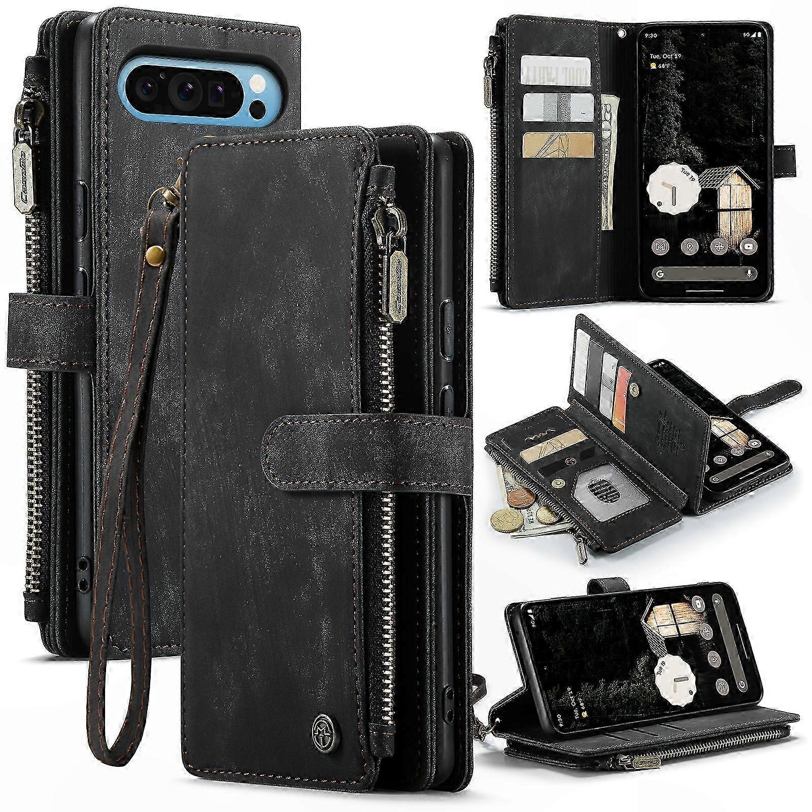 Leather Phone Case with Card Slots and Zipper Wallet Functionality