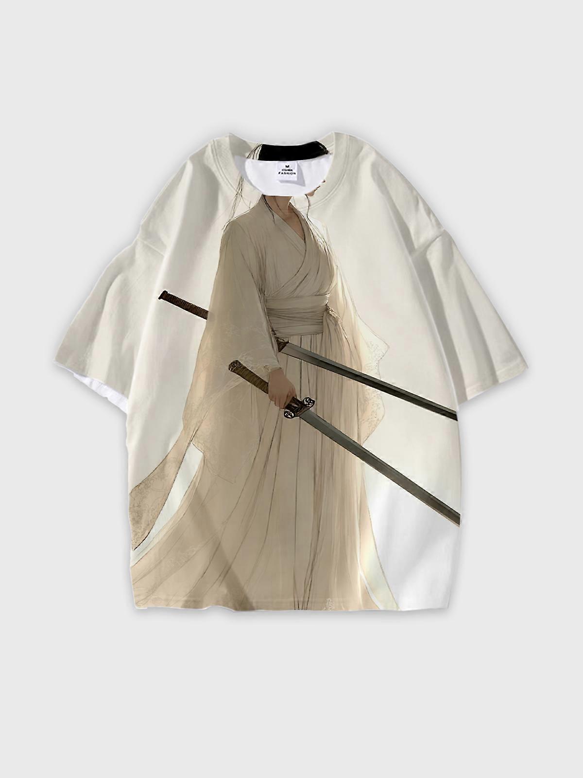 T-Shirt Round Neck, Loose Short Sleeve Pattern Graphic Tee, Unisex Summer Casual Top W2112