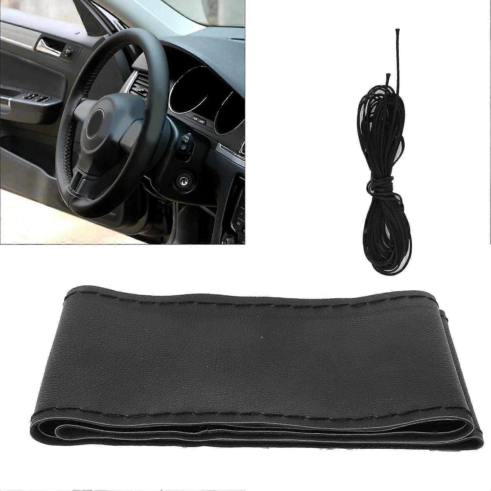 Universal Steering Wheel Cover 37-38cm Black with Needle Thread
