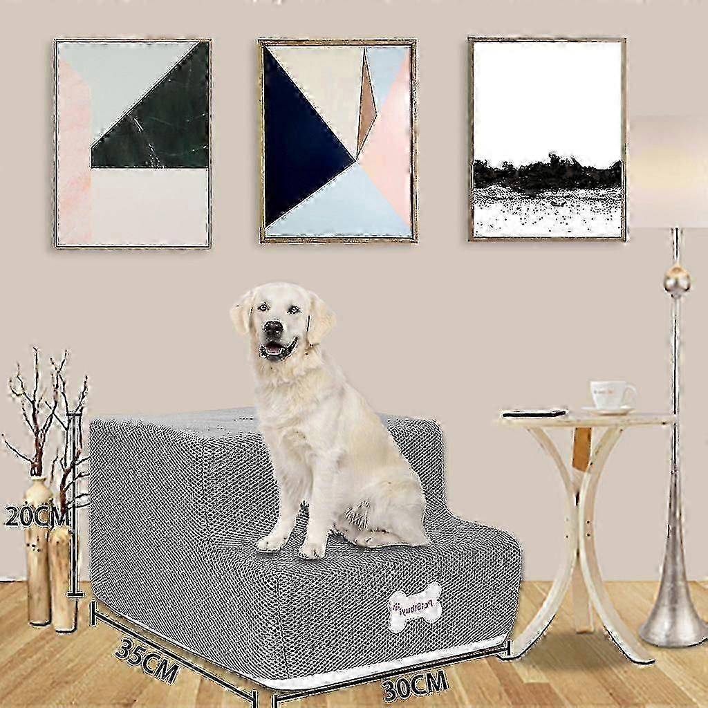 Breathable Mesh Foldable 2-Step Pet Stairs with Detachable Bed, Cat Dog Ramp Steps for Small Pets