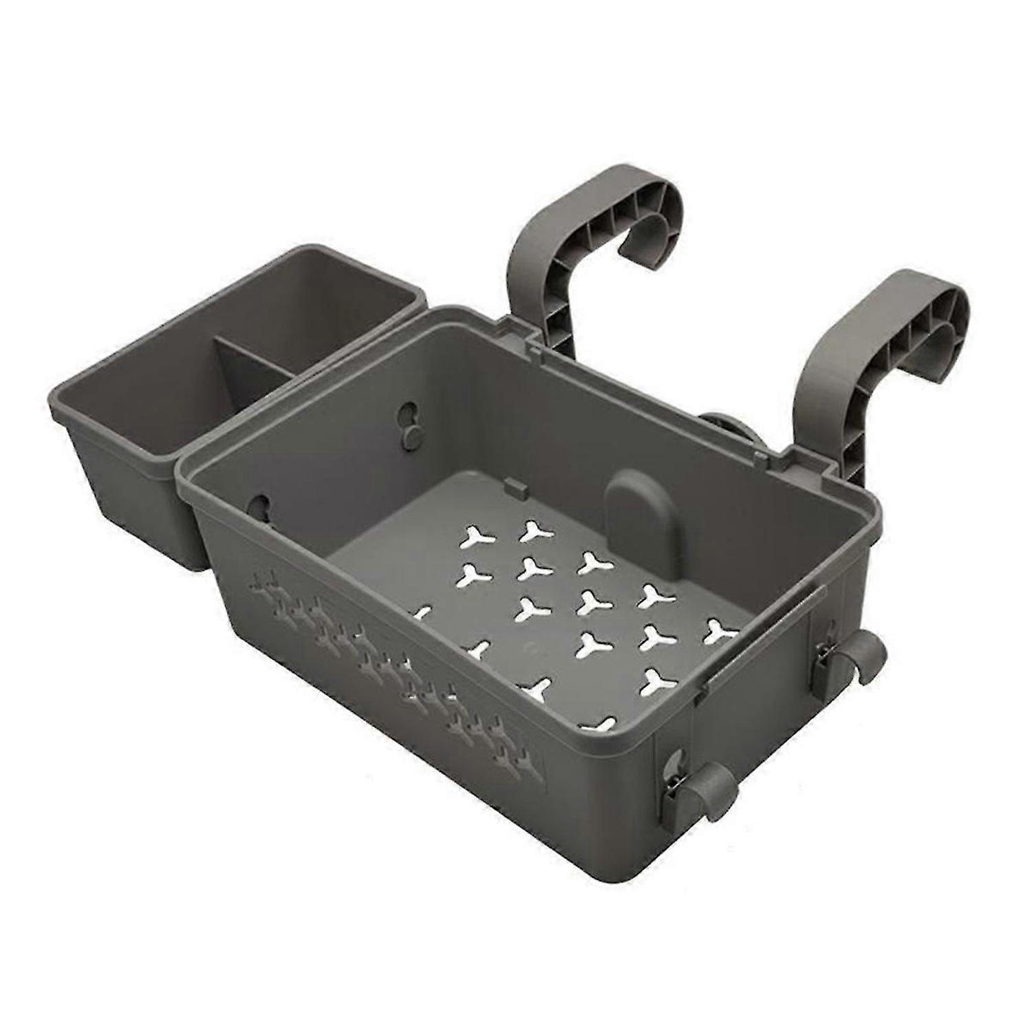 Portable Poolside Storage Basket Tray With Cup Holder Above Gray