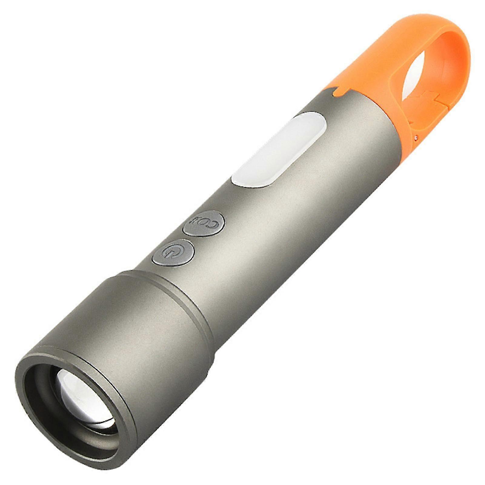 Telescopic Zoom Flashlight with Oranges Hook Rechargeable Waterproof Lamp for Fishing Hiking
