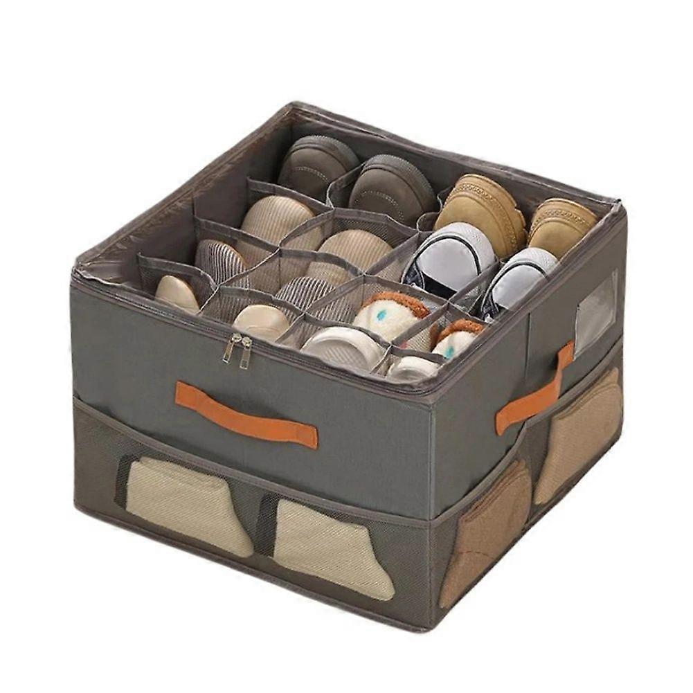Multifunctional Grid Storage Shoe Box Cross-border Foldable Fabric with Cover Dustproof and Washable Sundries Storage Box