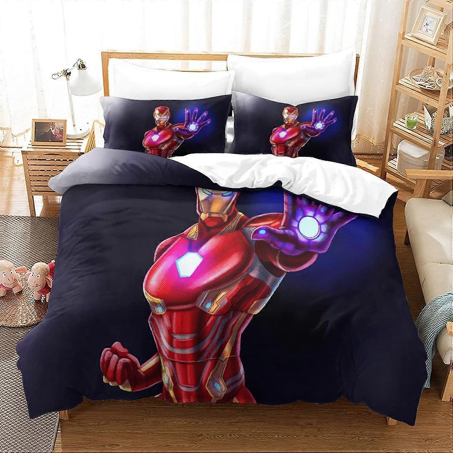 Bedding Sets Single Size Bedding Iron Man Printed Duvet Cover Soft Hypoallergenic Microfiber Quilt Cover with Pillowcase with Zipeer Closure for in Ki