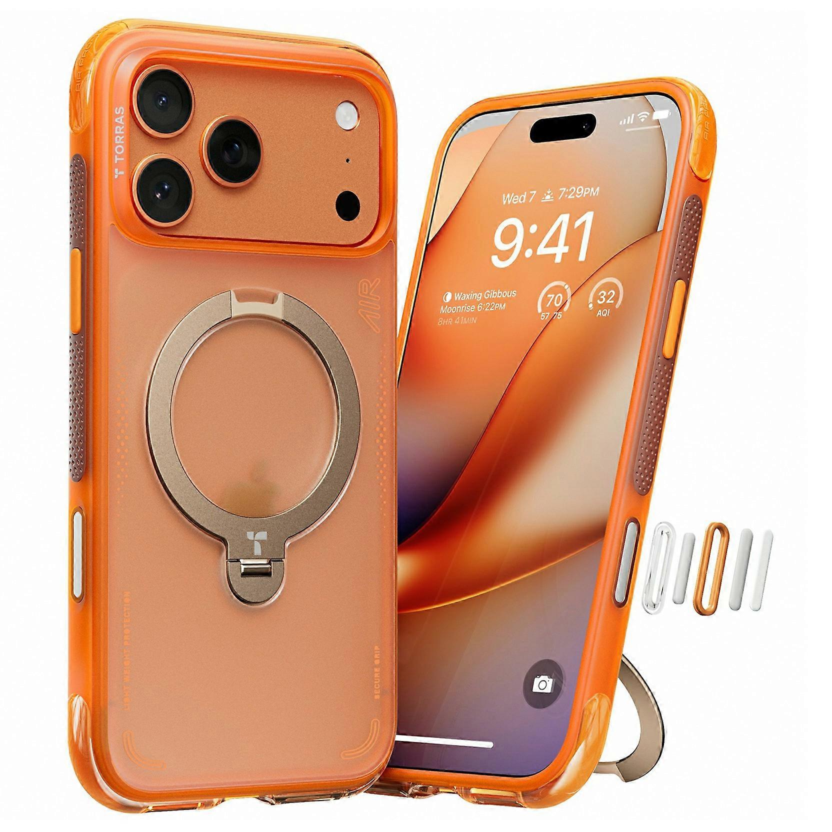 TKdaddy TORRAS Ostand Q3 Air Series για iPhone 17 Pro Max Μαγνητική θήκη Kickstand TPU PC Πίσω κάλυμμα τηλεφώνου Πορτοκαλί
