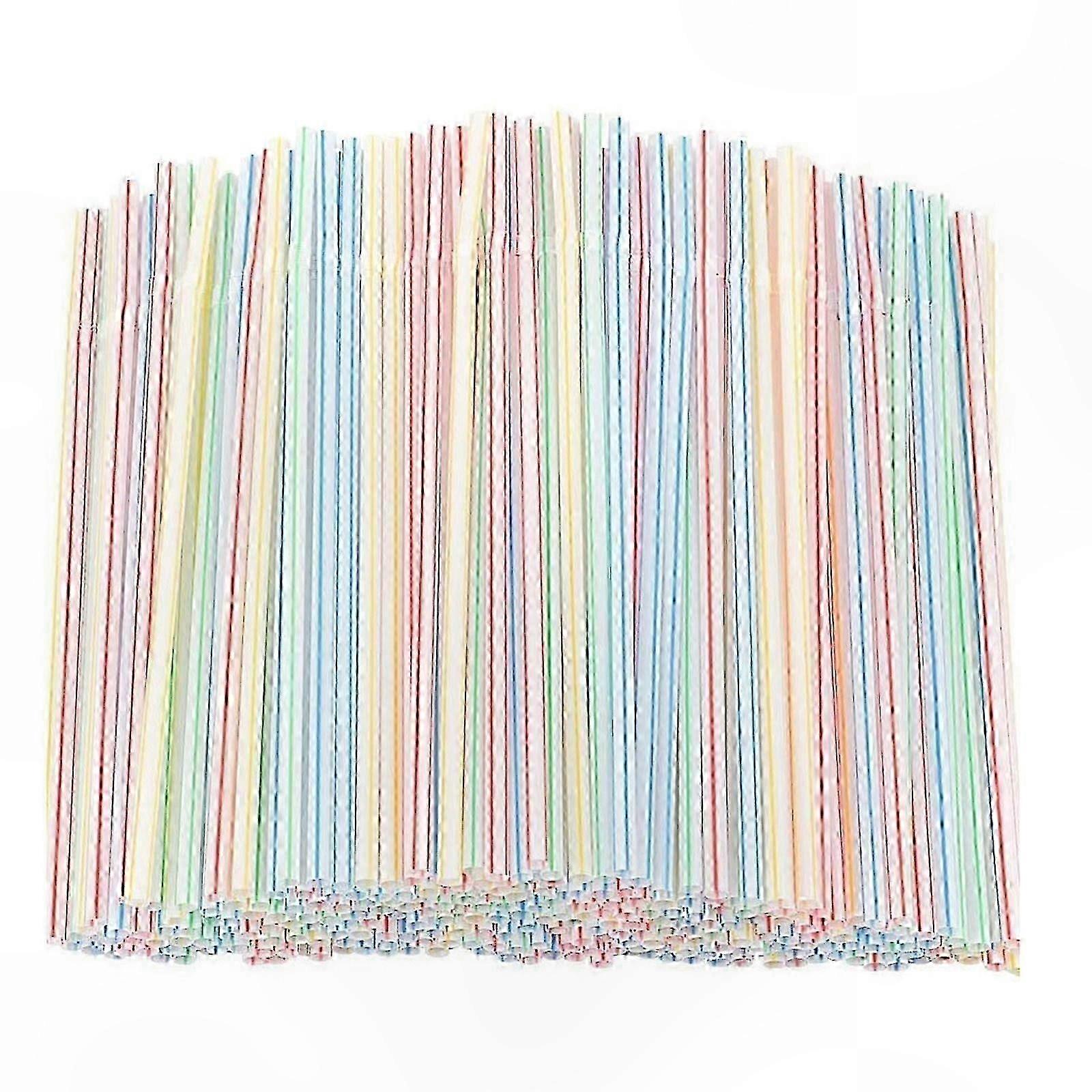 8-Inch Multi-Colored Striped Plastic Drinking Straws, 500 Count, Bendable Design for Everyday Use