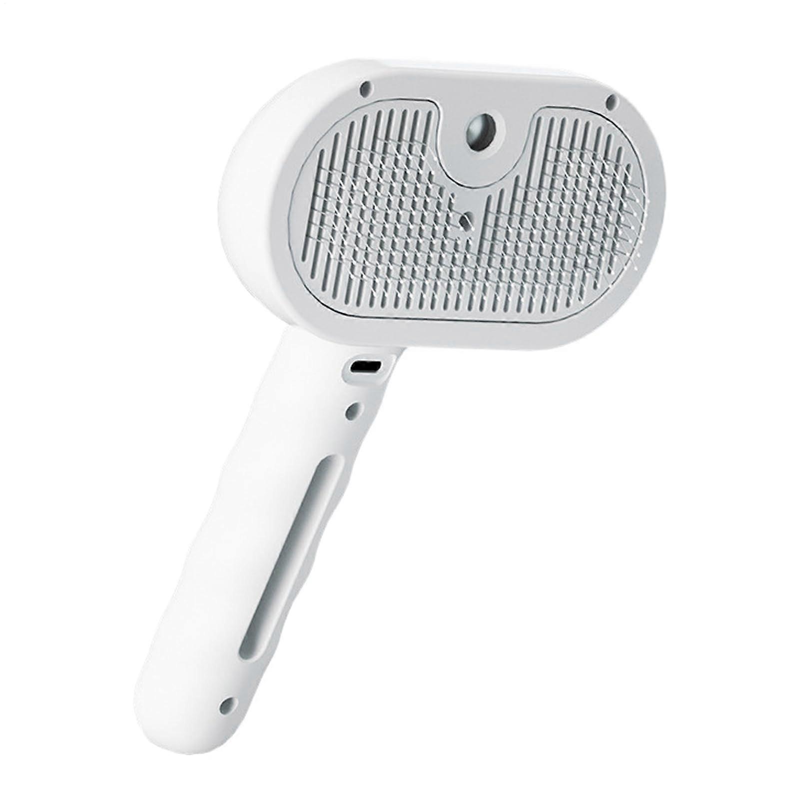 Cat Steam Brush Pet Hair Comb With Soft Bristles For Shedding And Massage, Portable Grooming Tool For Cats, White