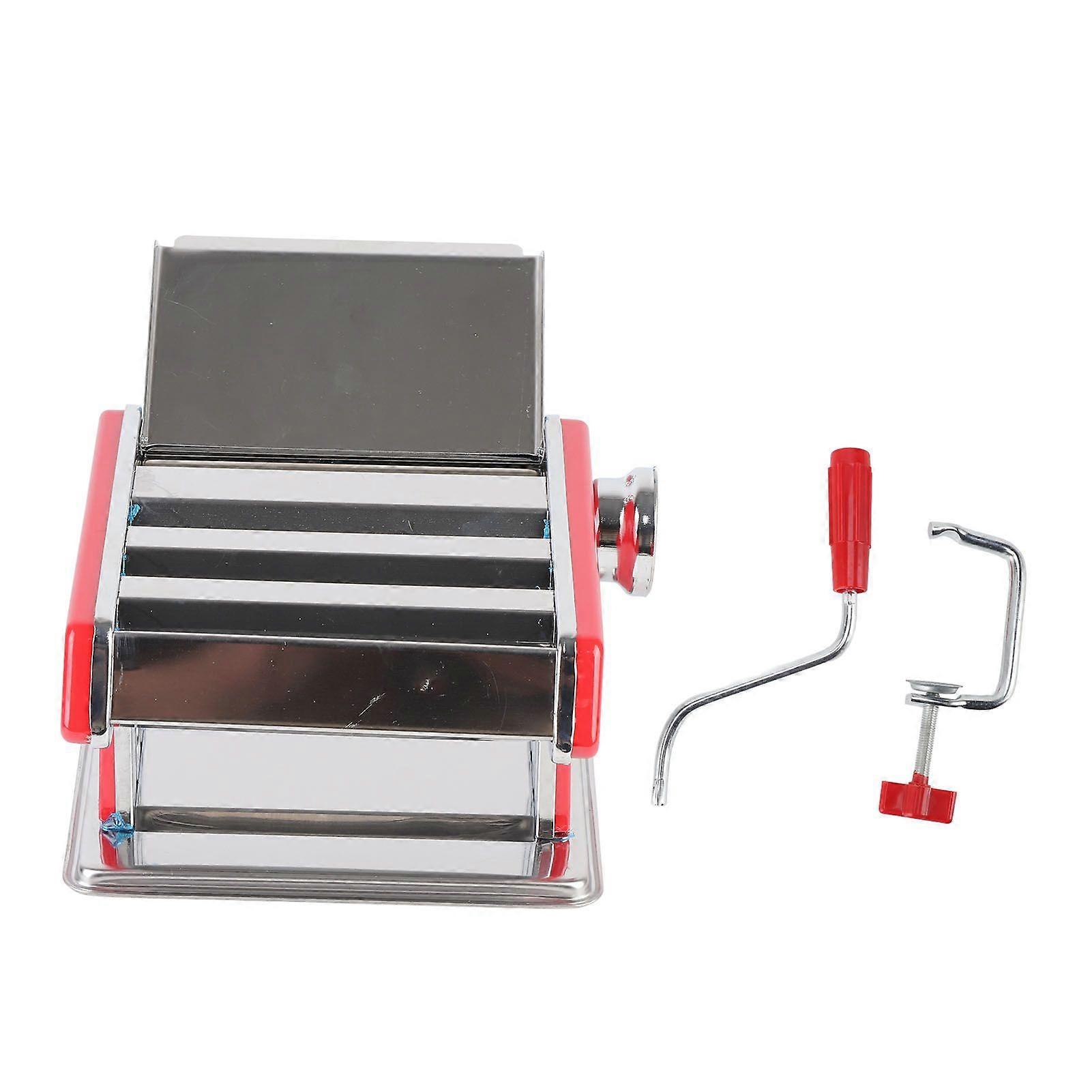 Manual Dough Roller Machine Stainless Steel Multifunctional Adjustable Thickness Noodle Making Machine for Dumpling Skin Wonton Skin Red