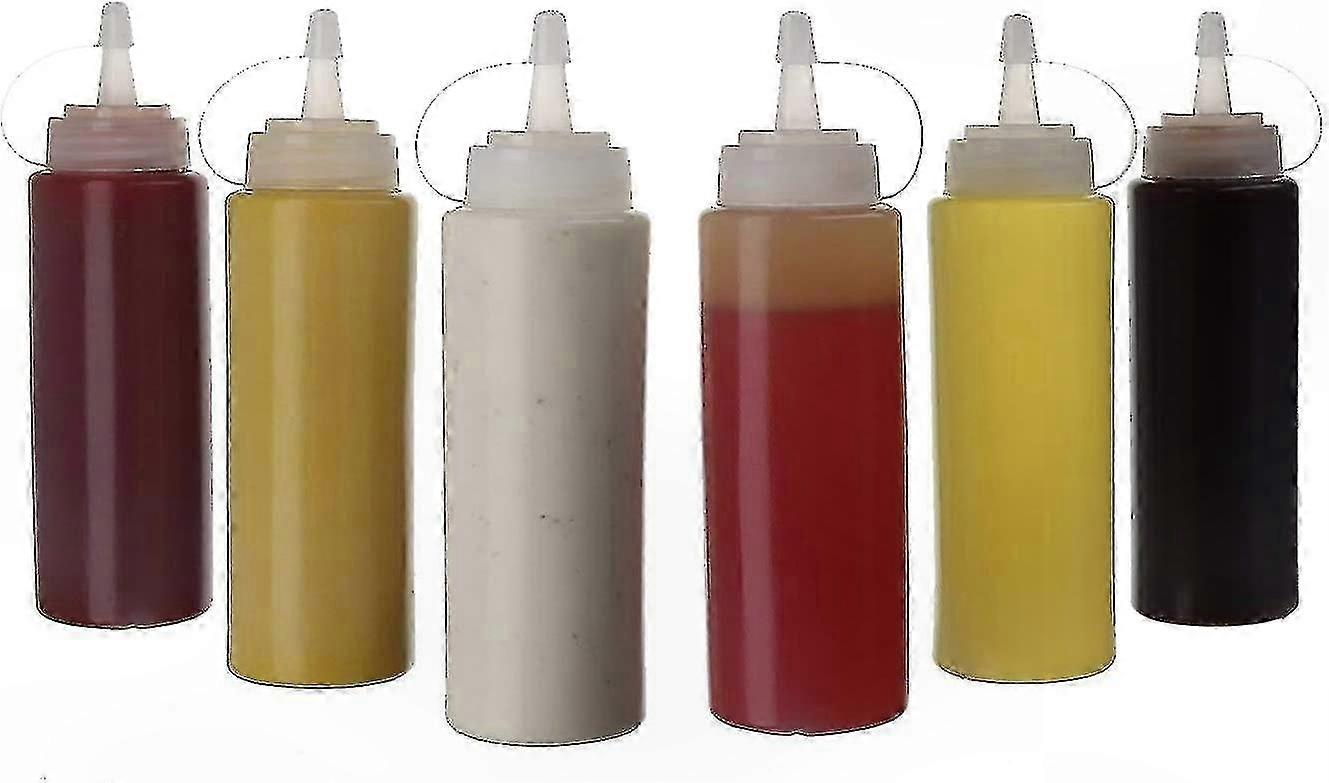 6-Pack 8oz Plastic Squeeze Sauce Bottles, Condiment Dispenser Containers for Kitchen Use