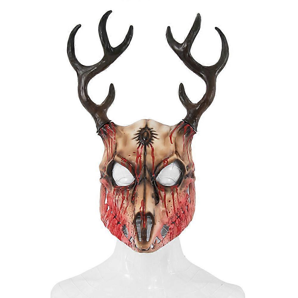 Removable sheep bone and deer antler mask  prop for a traveler/outsider