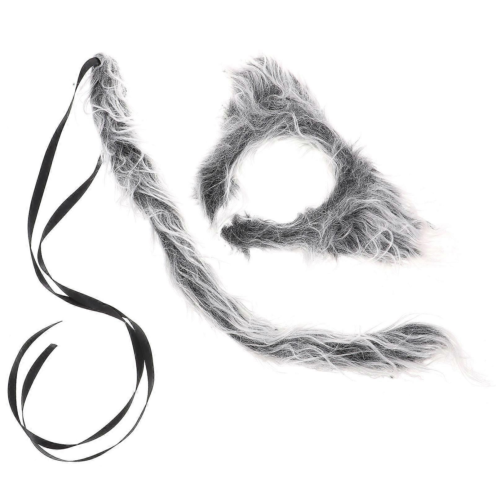 Furry Cat Ears and Tail Set for Halloween 5Sets Grey Plush Costume
