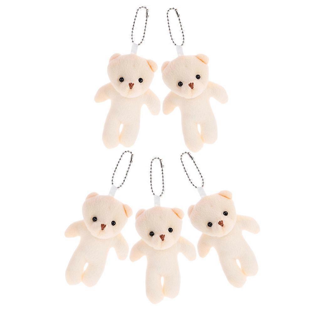 Hanging Tiny Bears Plush Stuffed Animal Keychain For House Scene Decoration Beige Color 5Pcs