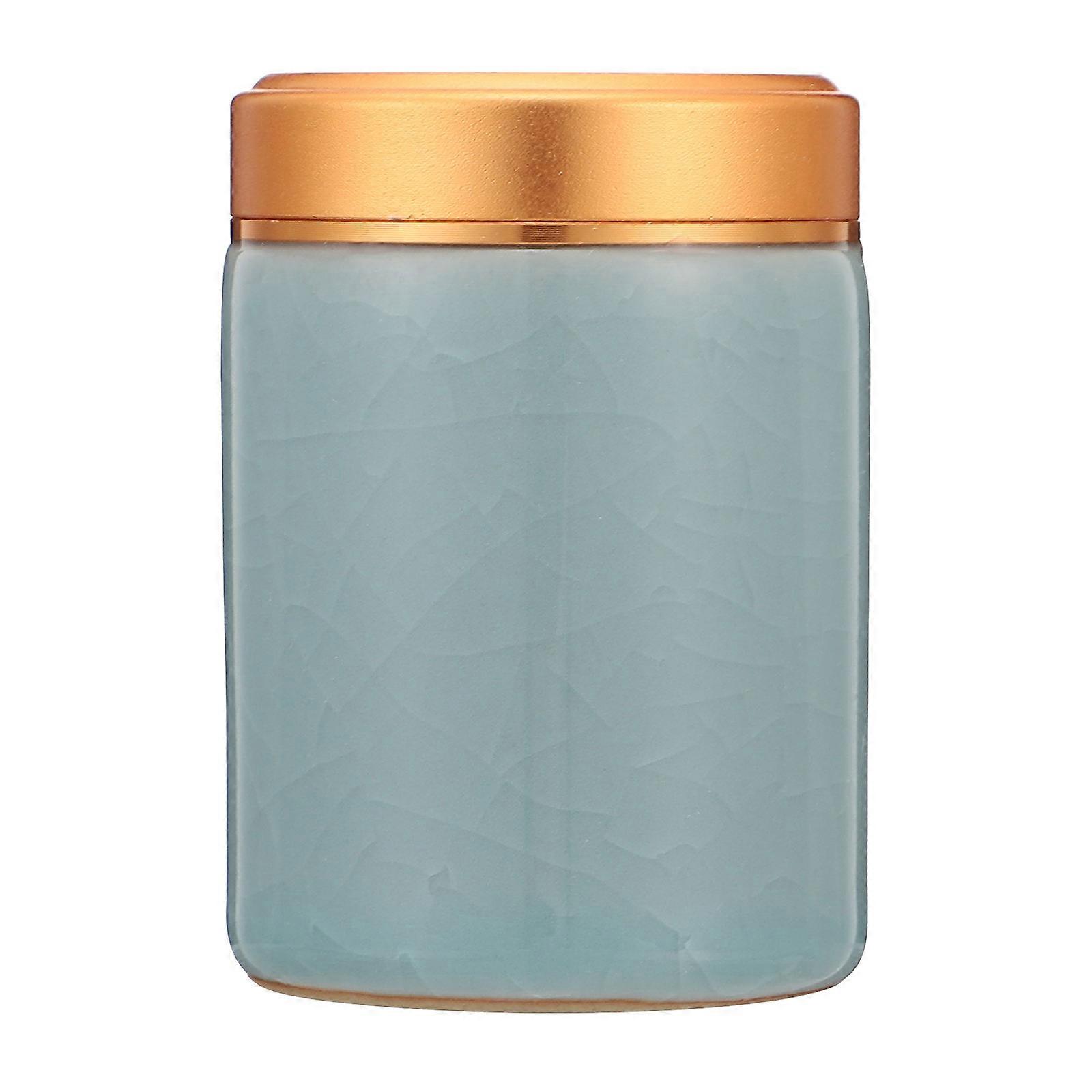 Blue Ceramic Tea Storage Jar for Storage Use with Lid Canister