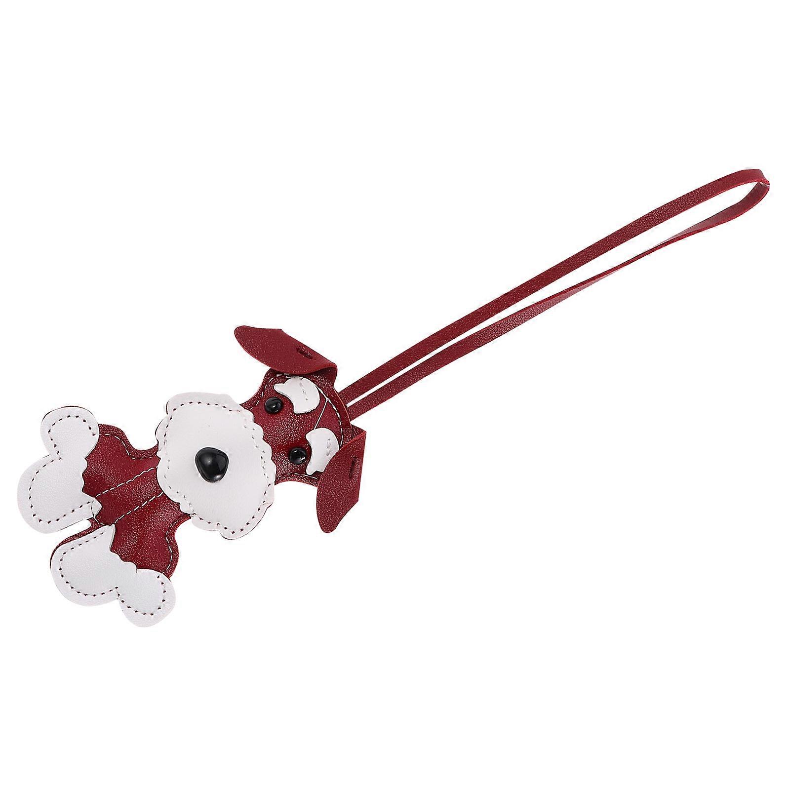Dark Red PU Dog Shaped Keychain for Decoration 3Pcs