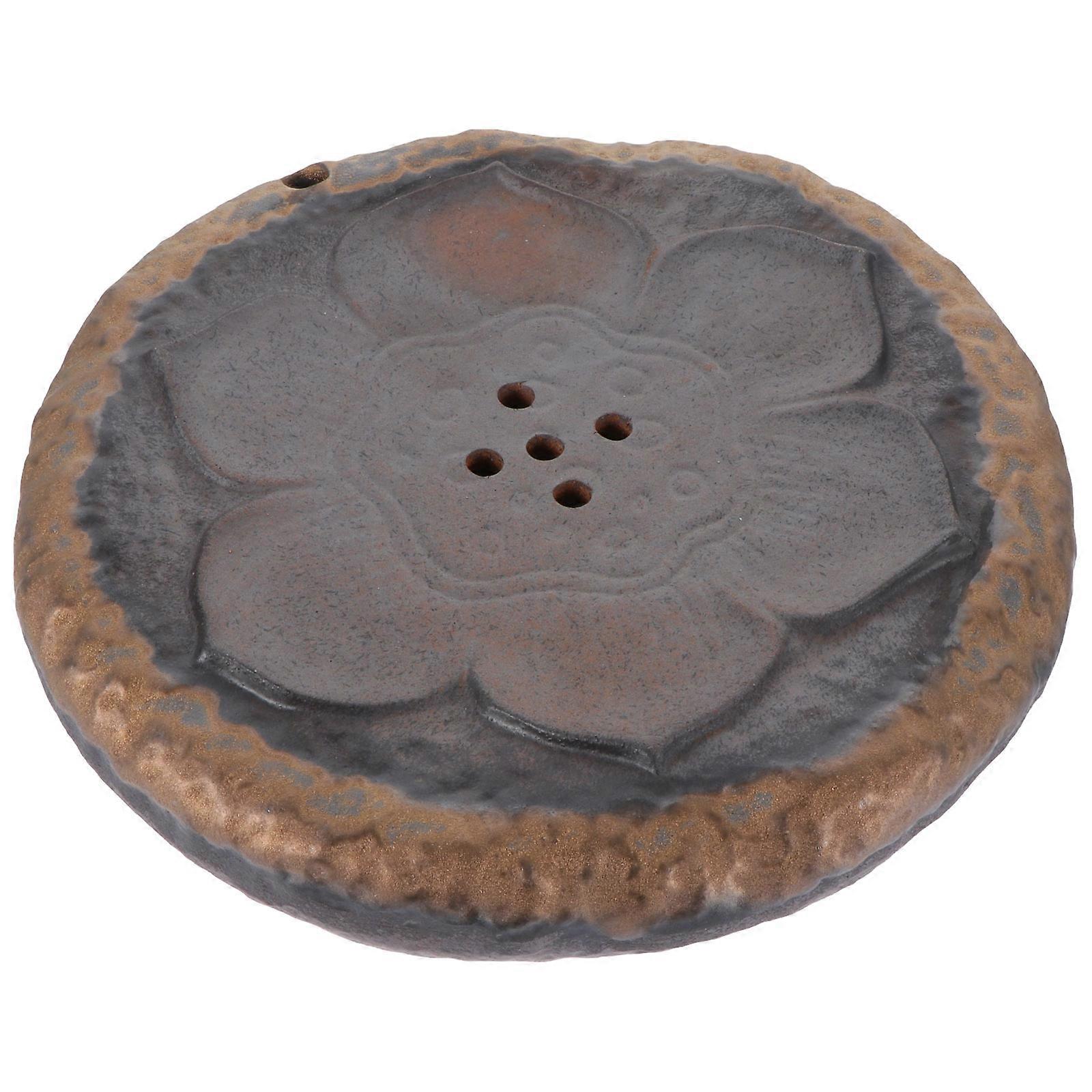 Coffee Color Crude Pottery Tea Tray for Tea Serving 2Pcs Lotus Pattern Plates