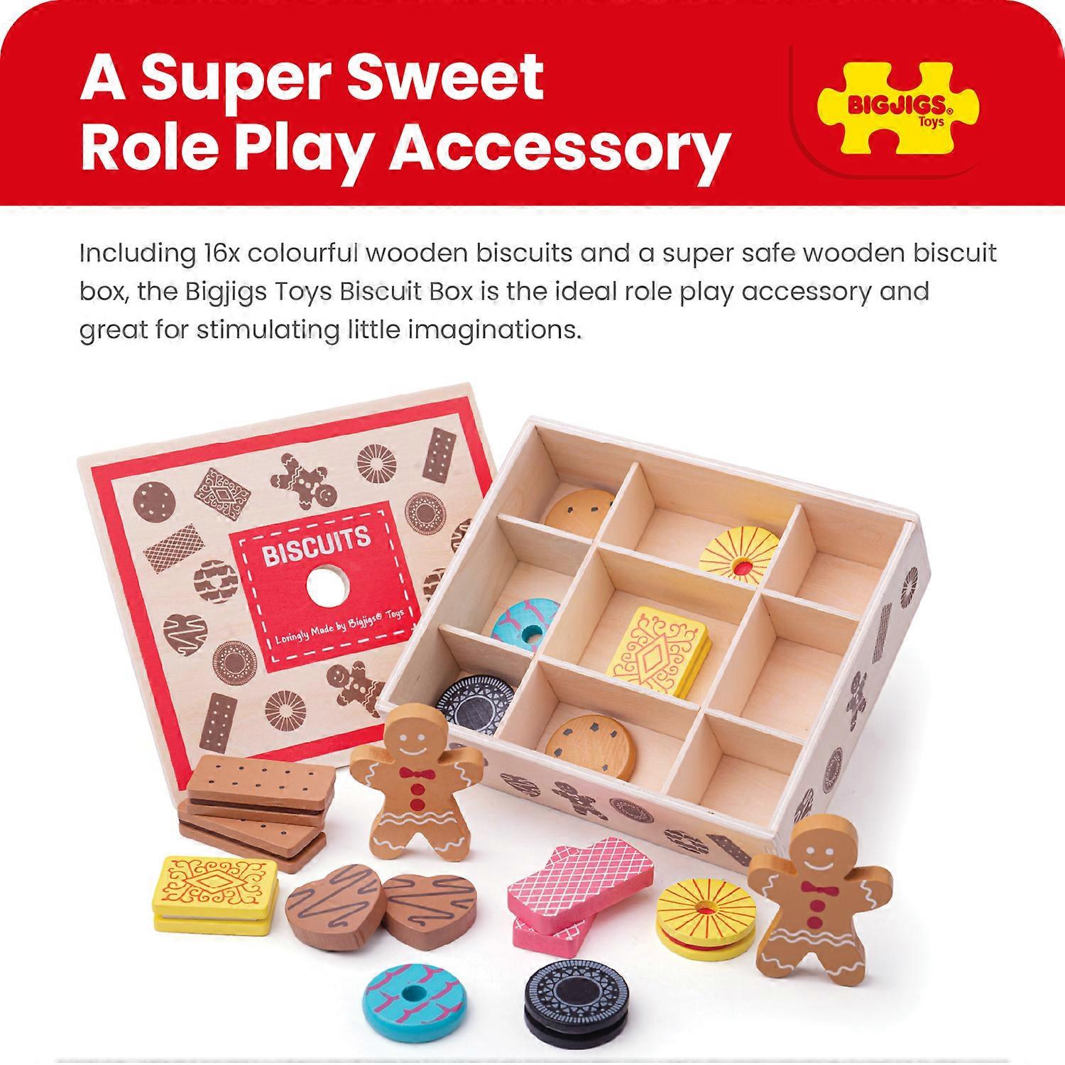 Bigjigs Toys Wooden Biscuit Box, Pretend Play Food, Wooden Food