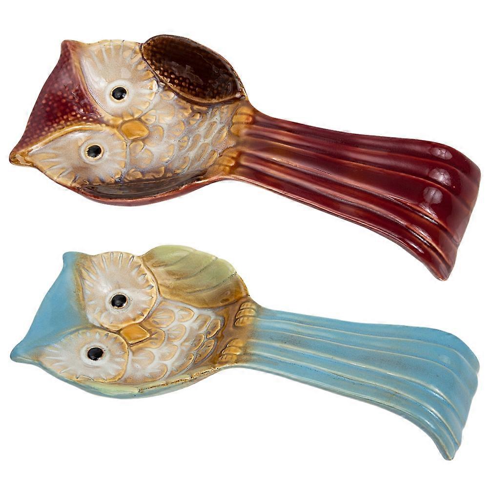 2Pcs Owl Shaped Spoon Rest Kitchen Supply Assorted Color For Family Kitchenware Essential Dipping Sauce Holder