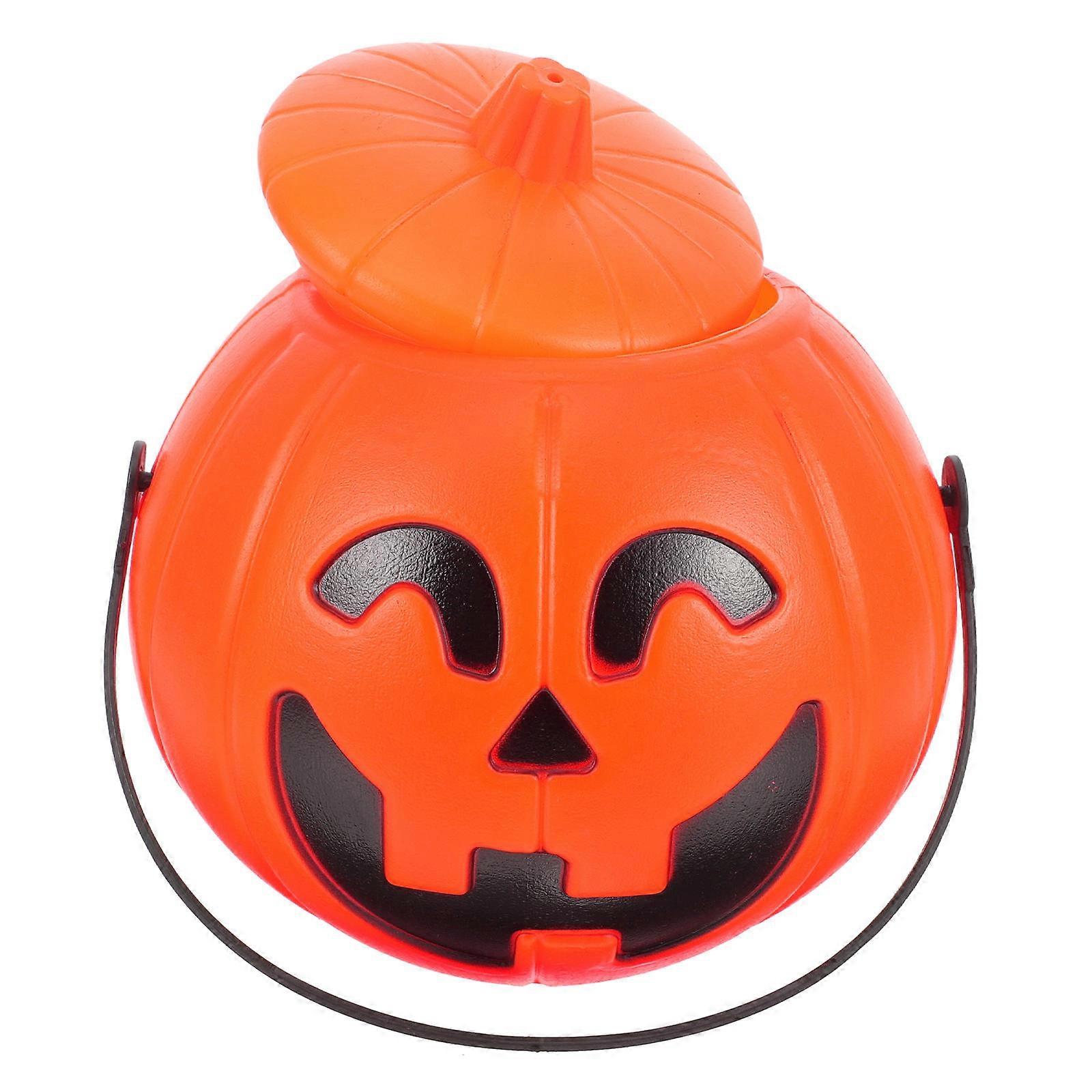 Portable Halloween Buckets for Storage Use 2Pcs Orange Pumpkin Candy Buckets