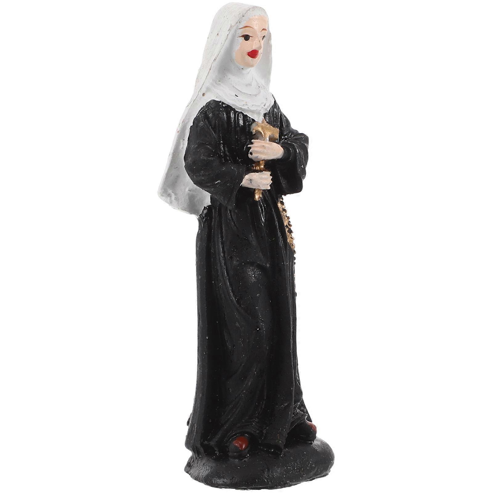 Nun Virgin with Crucifix Figurine for Home 4Pcs Resin Adornment Set