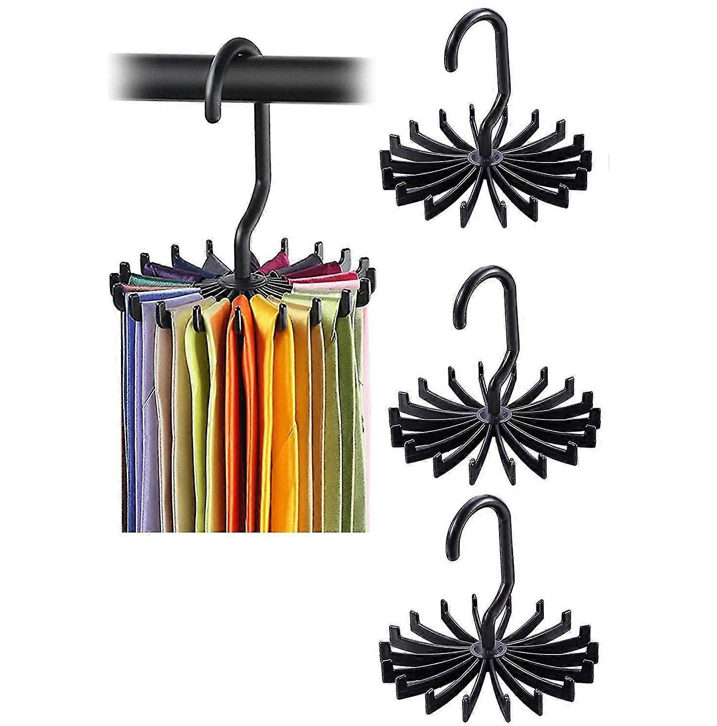 3-Piece Rotating Scarf, Belt, and Collar Hanger for Storing Closet Accessories (Black)