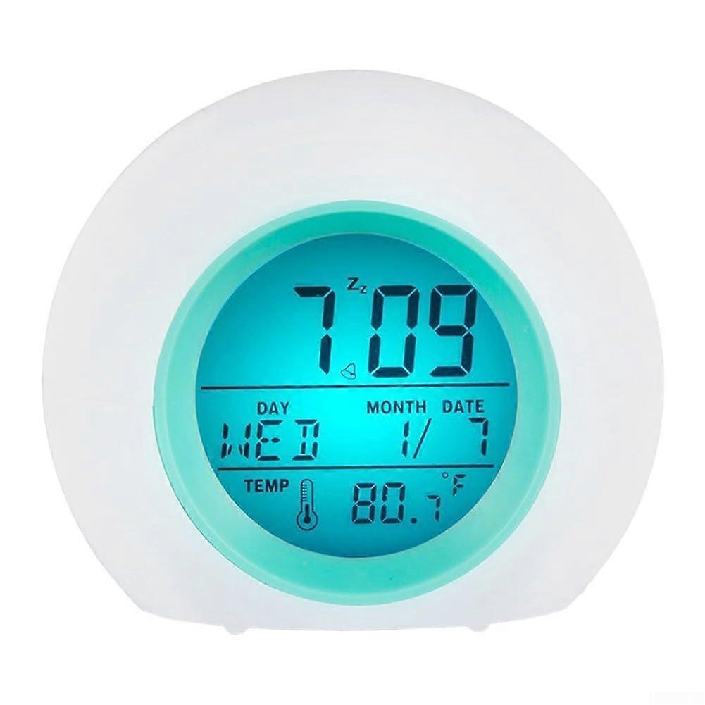 LED Night Light Digital Alarm Clock For Kids With 7 Colors, Time And Date Display, Alarm Tones, Battery Powered (Blue)