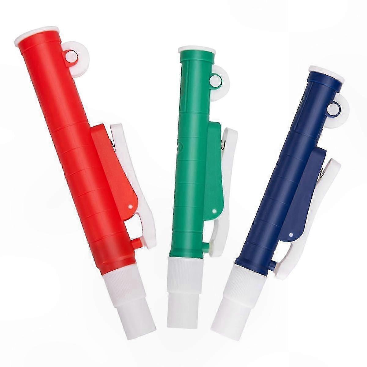 3-Pack Pipette Pumps: 2ml Blue, 10ml Green, 25ml Red, Compatible with Glass and Plastic Pipettes