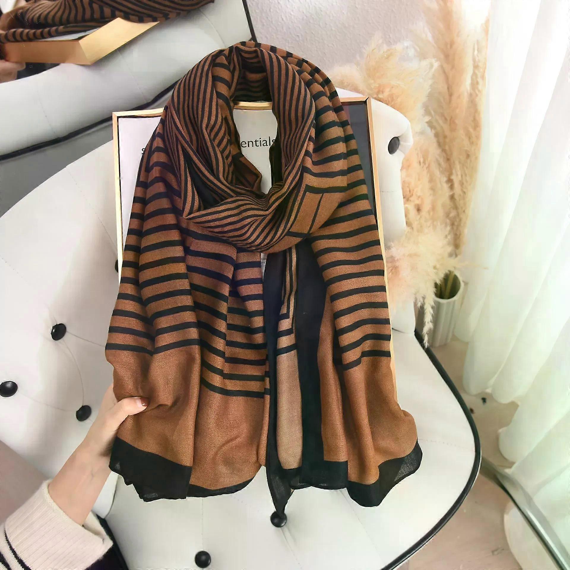 Spring simple design sense striped silk scarf senior sense female imitation cotton and linen travel fashion with silk scarf shaw
