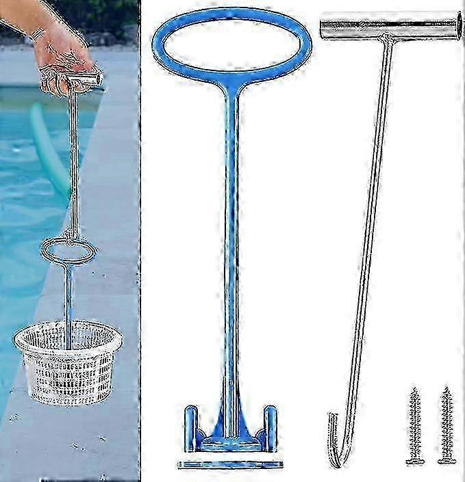 Skimmer Basket Handle, Pool Skimmer Basket Hook, Universal Pool Skimmer Basket with Handle Fit All Skimmer Basket for Debris Removal, Keep Hands