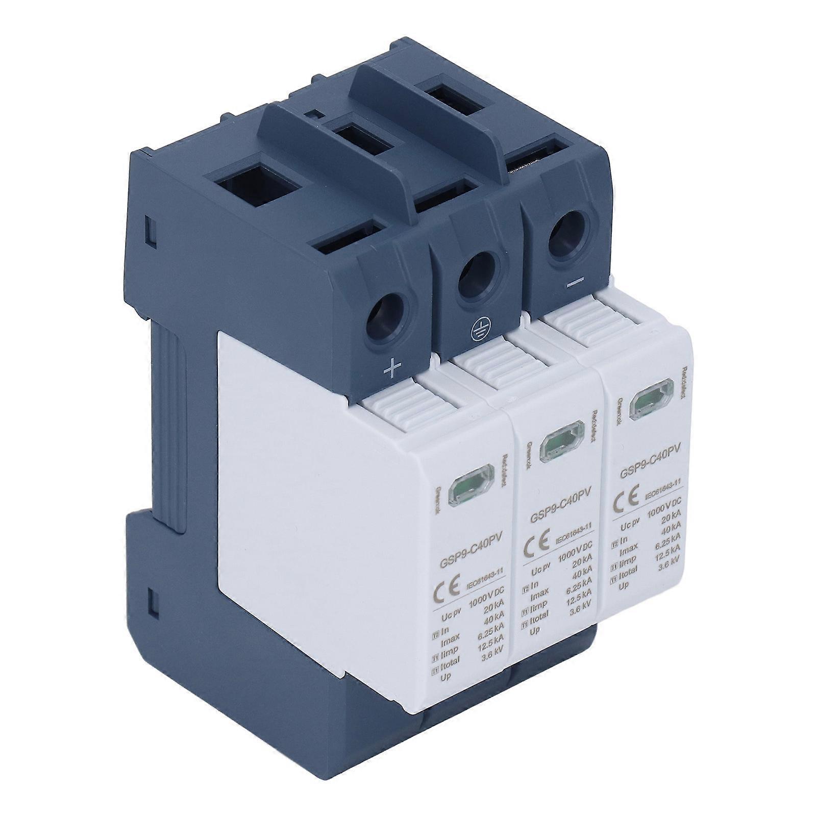 Surge Protective Device 40KA 3P SPD Photovoltaic Protector DIN Rail Installation DC 1000V