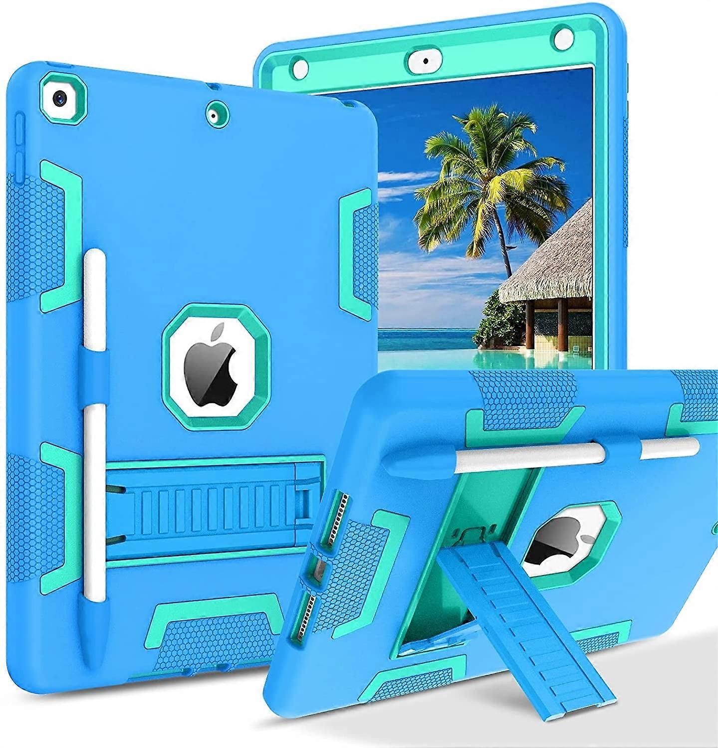 Compatible with iPad 9th Gen Case with Pencil Holder, 3-in-1 Shockproof Cover for iPad 10.2'', compatible with iPad 8th/7th Gen 2021/2020/2019, Blue