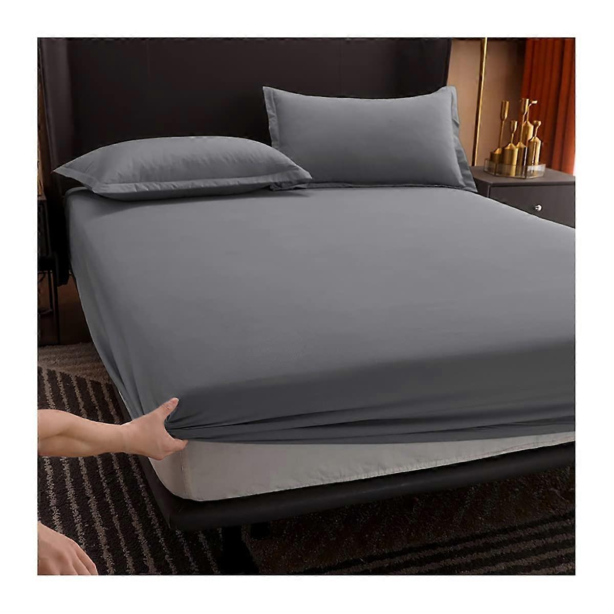 Fitted Sheets 100% Cotton Fade Resistant Deep Pocket 30cm Grey Size 180x200cm+30cm
