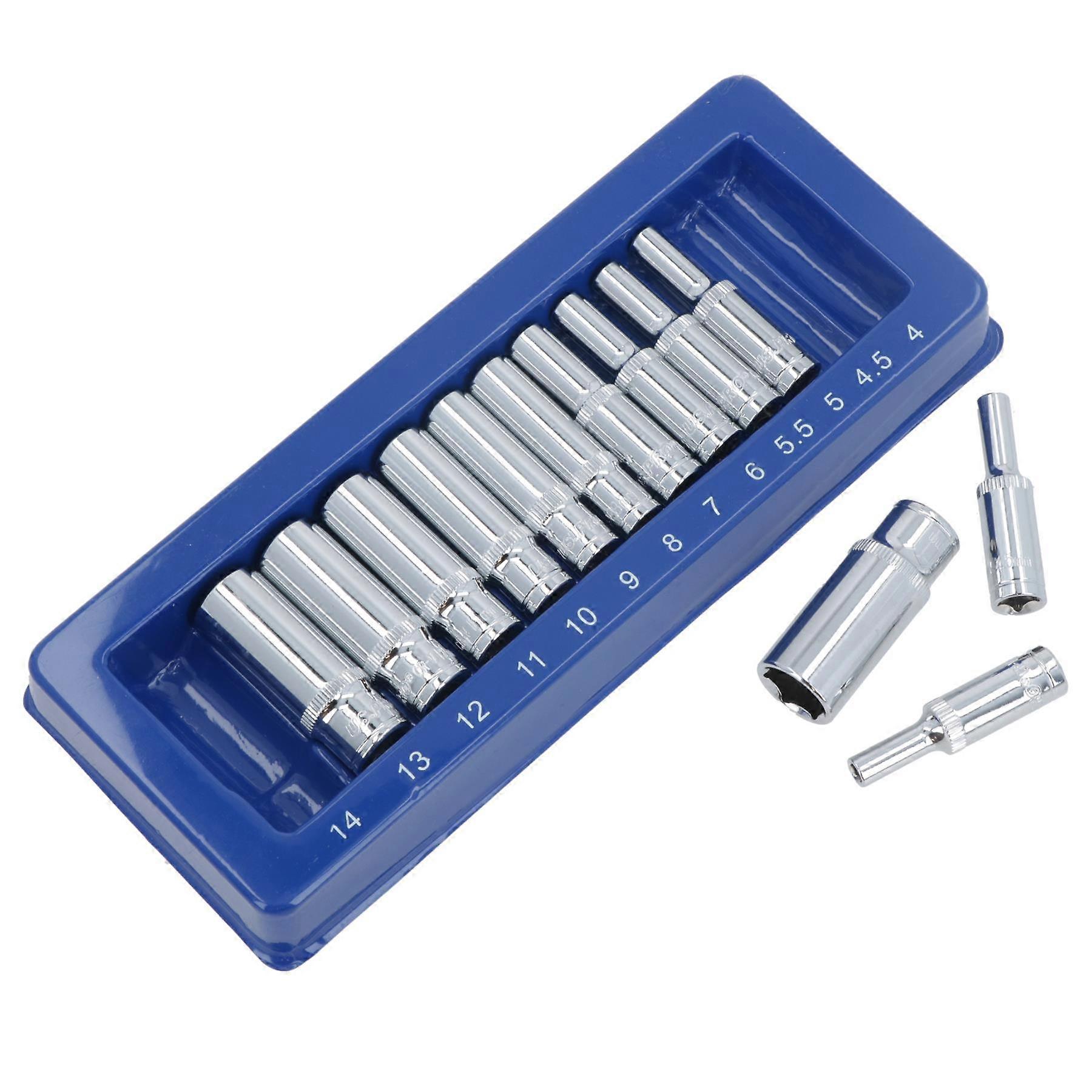1/4" Drive Deep Metric MM Sockets 4mm - 14mm 13pcs Single Hex 6 Sided