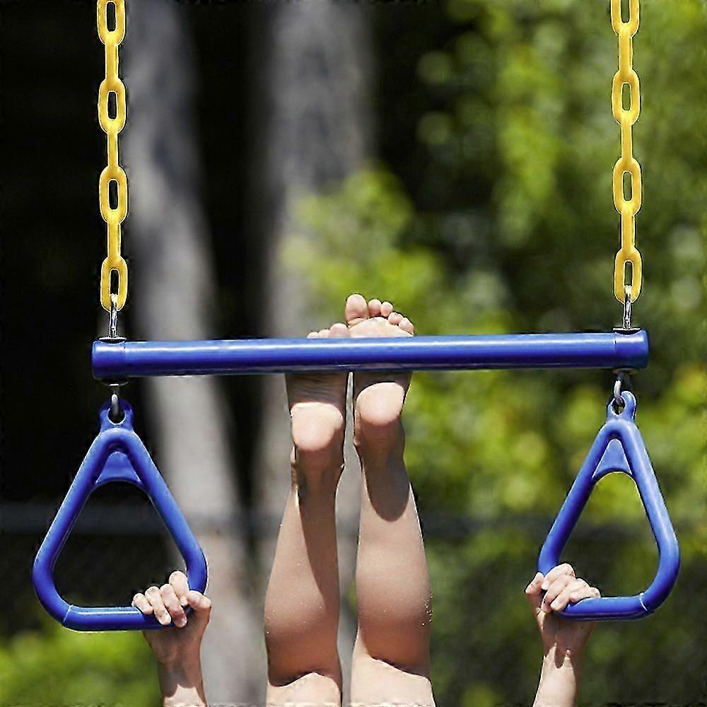 Trapeze Swing Bar and Rings Heavy Duty Playground Swing Set with 47' Plastic Coated Chains and Carabiners