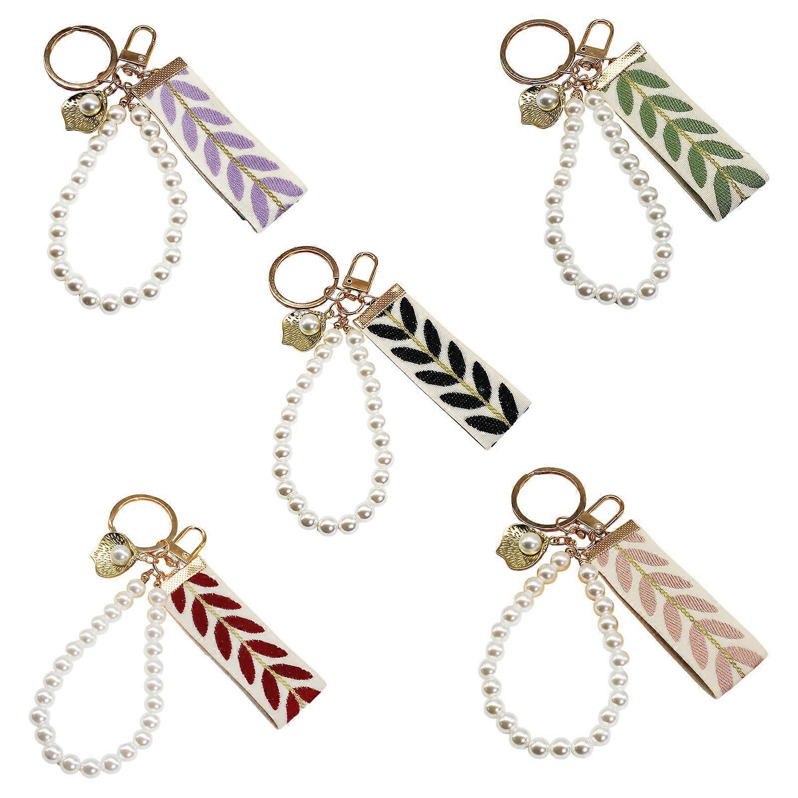 5PCS Artistic Cloth Keychain Feature Leaf Shape Zinc Alloy Fastener Included Everyday Practical Use Ornament Multicolor