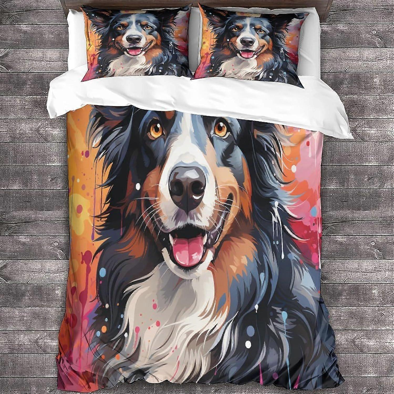 LikeEj الحدود كولي مجموعة الفراش لحاف غطاء موضوع لحاف غطاء ستوكات تنفس غطاء المعزي الملك