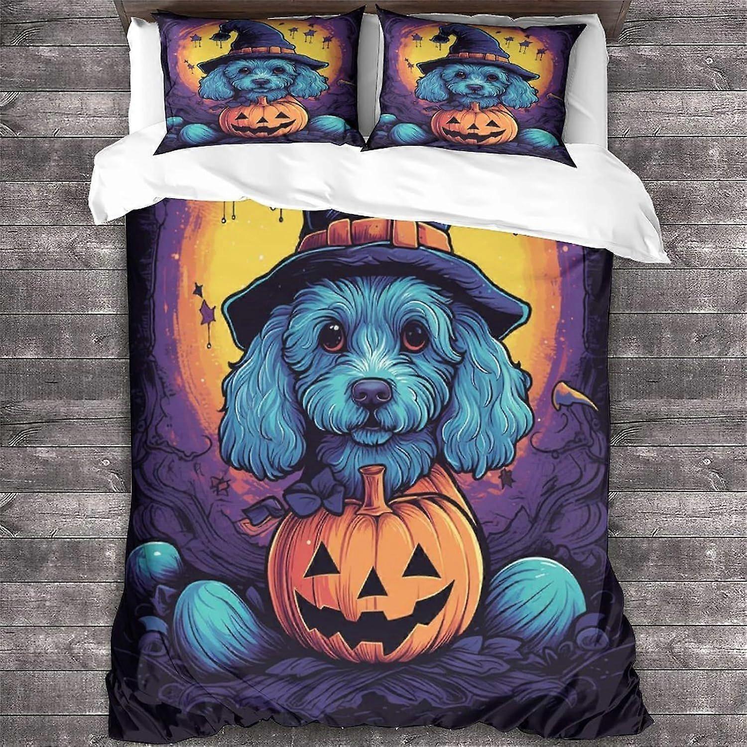 LikeEj Dog Duvet Cover Set 3D Animal Pattern Printe Colcha de Cama Edredom Capa Set, Microfibra macia Halloween Colcha Capa King