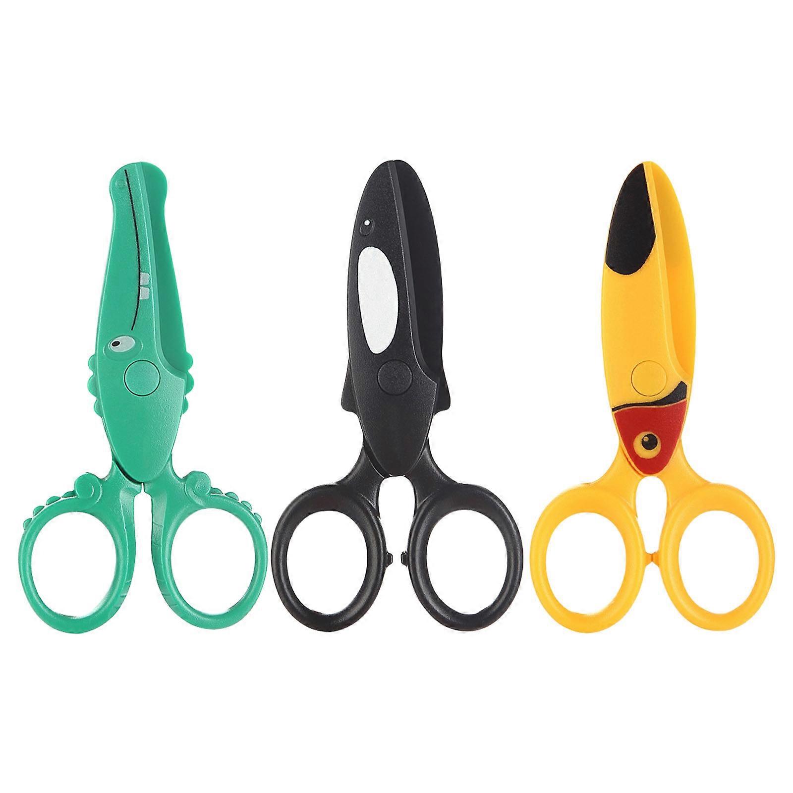 3 Pcs Multifunctional Scissors Training Scissors Cartoon Animal Scissors Safety Scissors with Comfortable Grip Multicolor