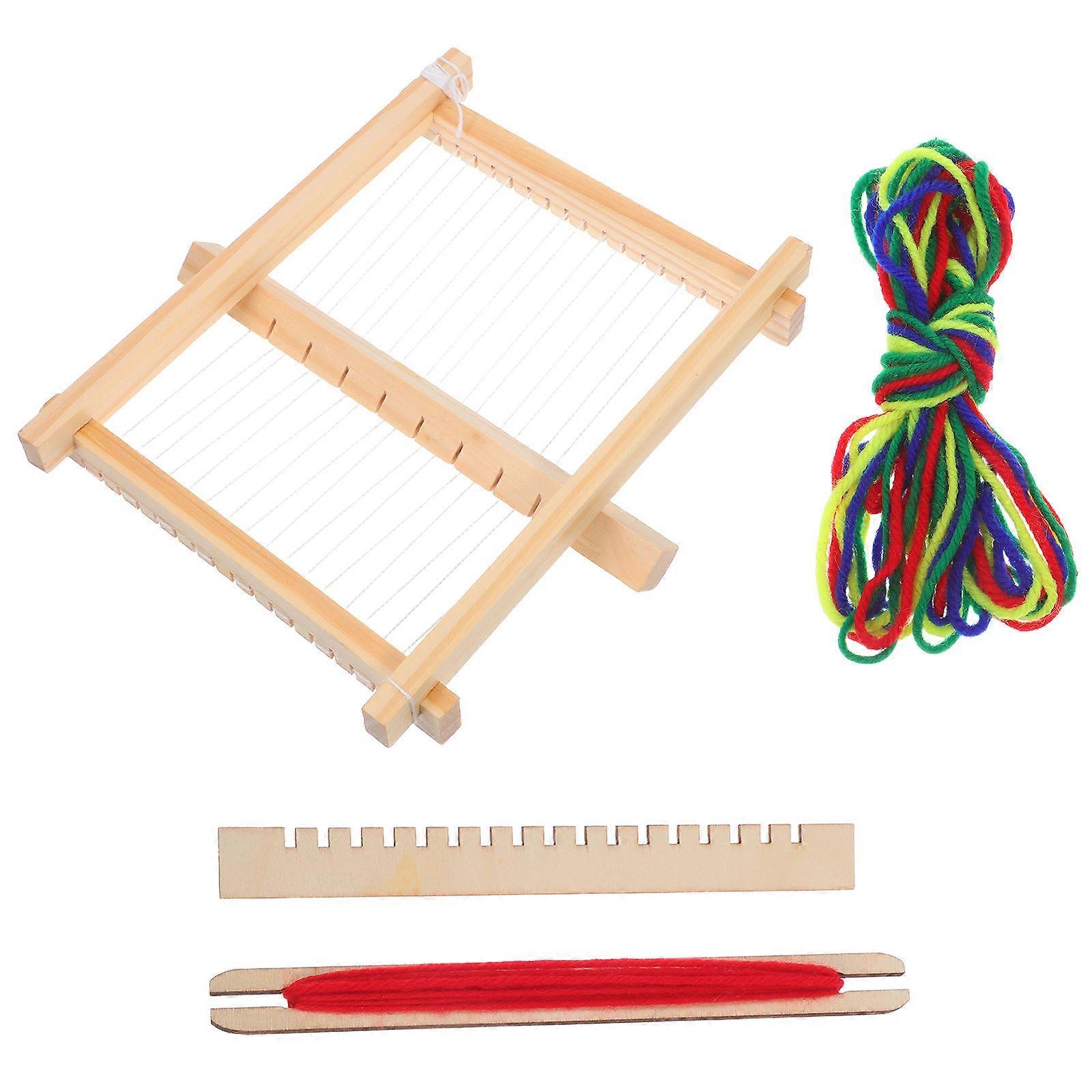 Wooden Diy Weaving Loom Kids Weaving Machine with Multi Color Yarn for Patience and Focus 3 Sets