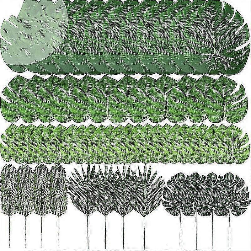 60 stk 6 typer kunstige palmeblader Tropiske planteblader Faux Monstera blader stilker for hawaiisk (haoyi)